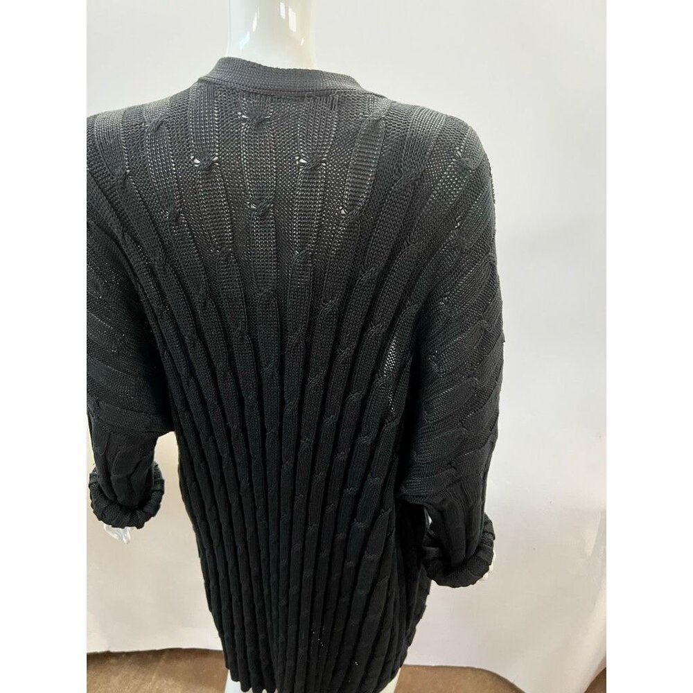 Eskandar Black Cable Knit Long Cardigan Sweater Open Front With Pockets Womens 1 - Picture 8 of 12